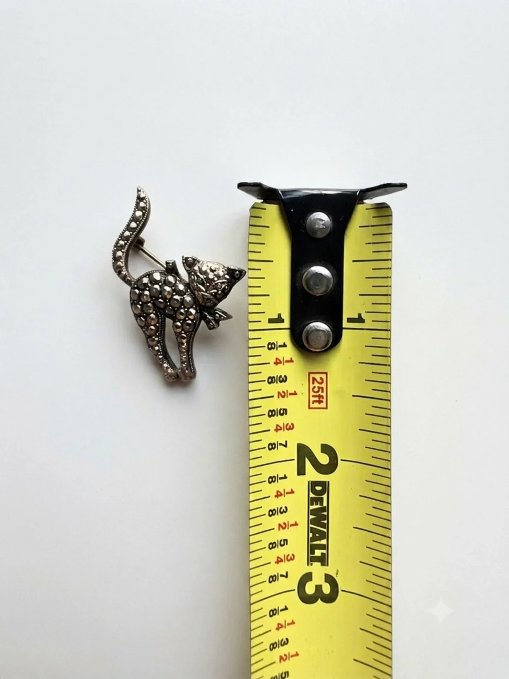 Vintage 1950’s Marcasite Arched Cat wWith Bow Brooch- Silver Tone
